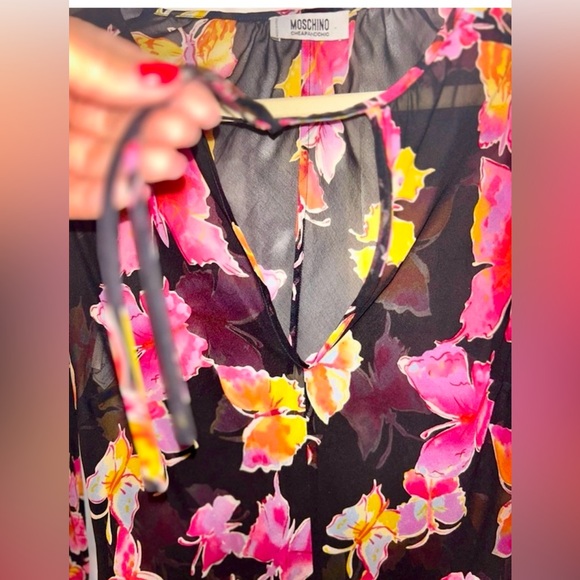 Moschino Vintage 90s Butterfly Print Sheer Blouse | Black + Pink Size XS/S 0-2 - Picture 3 of 10